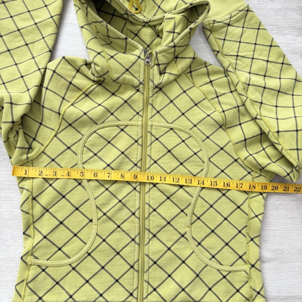 Lululemon LIMITED EDITION Scuba Hoodie Zip Up Lime Green Diamond Grid Size 10/12 - Picture 9 of 10